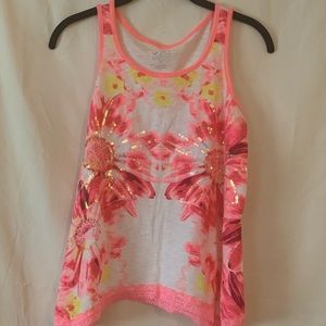 JUSTICE Floral Sequin Tank - PINK
